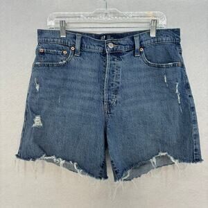 Gap Denim Shorts Women size 14 High Rise Cheeky‎ Midi Short Distressed Casual